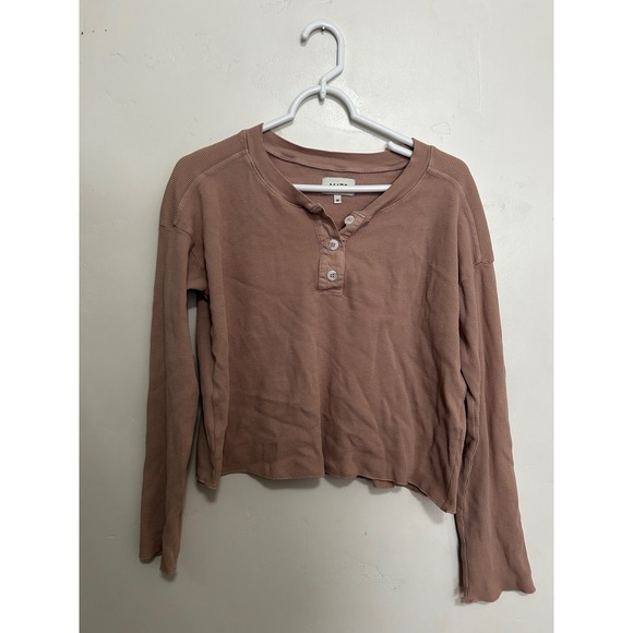 MATE the Label Tops - MATE the Label Organic Cotton Waffle Thermal Henley Top Mauve Medium